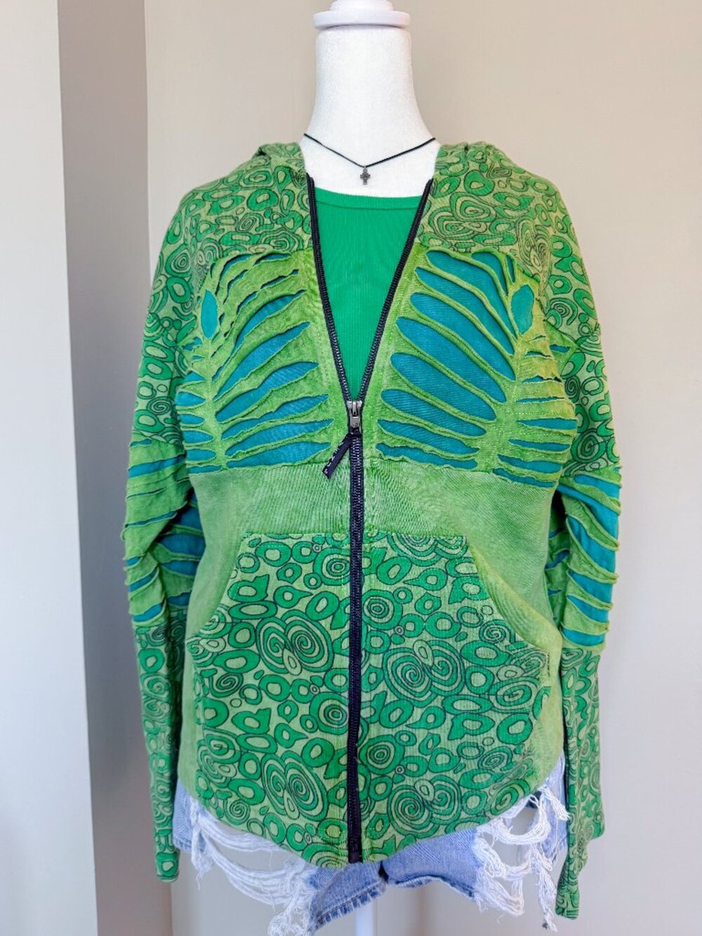 Venus Imports Vintage Green Cotton Hoodie - Size L/XL
